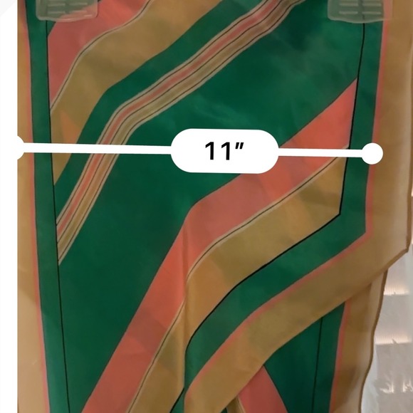 Vintage Anne Klein Oblong Scarf Green Pink Gold Stripe 62" Logo Retro 70s 80s - Picture 3 of 5